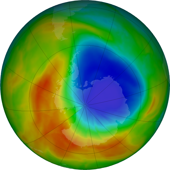 Antarctic ozone map for 01 October 2019